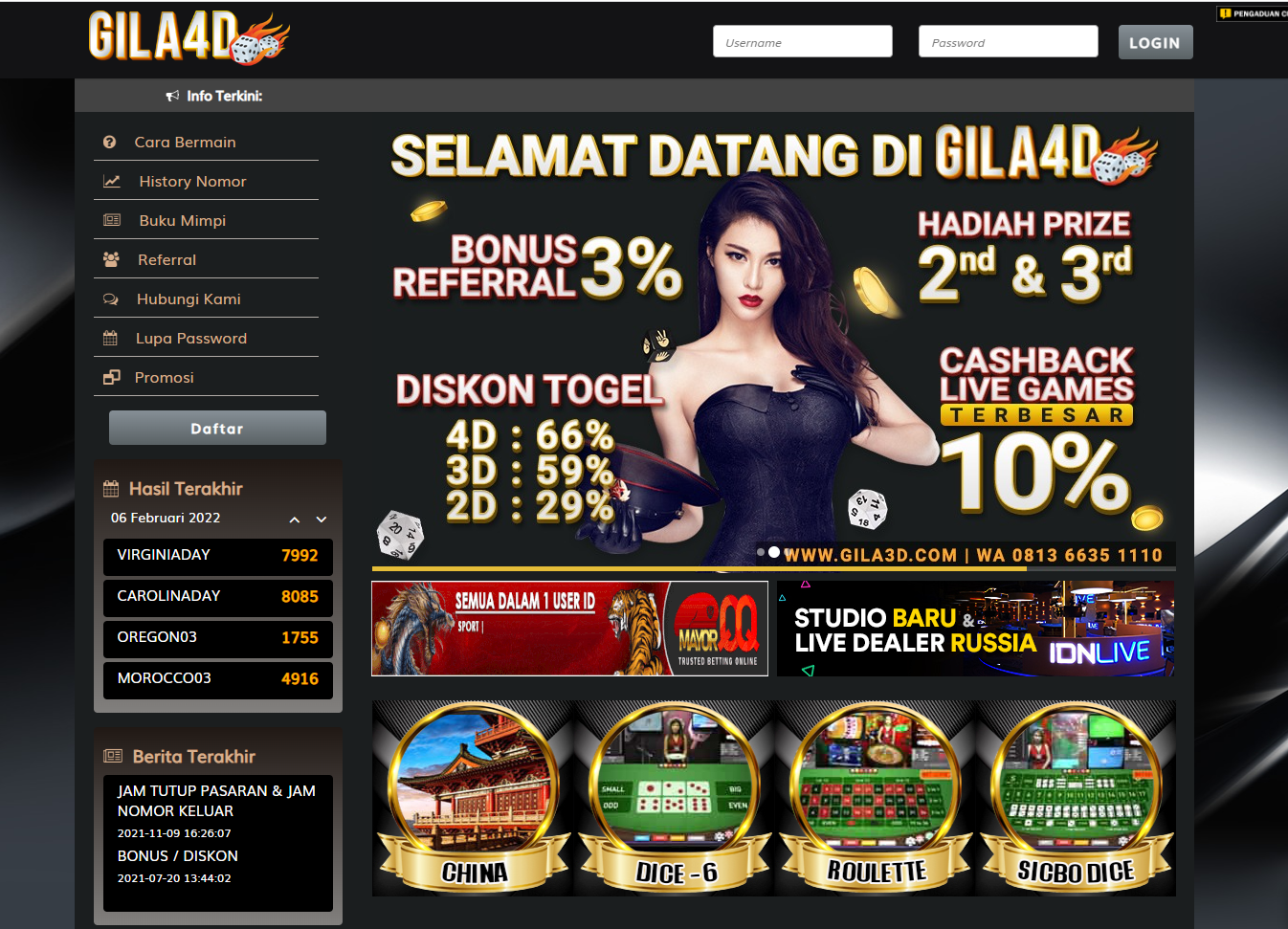 Gila 4D ialah agen judi Togel Online Paling Asyik dan Menguntungkan No.1 di Indonesia